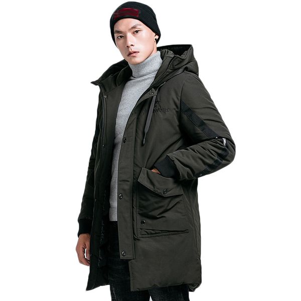 

long coat winter thicken warm men new fashion hooded embroidered jacket mens winter jackets and coats cotton thick parka clothes, Black