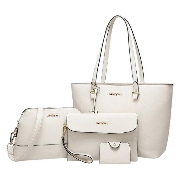 

4шт путешествия искусственная кожа белые сумки hasp сплошной цвет плеча сумка кошелек сумка сумки для женщин 2020 #3e