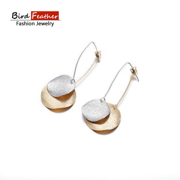 

simple trendy gold color geometric 2 layers metal sequins earrings for women lady fashion large hollow drop earrings set jewelry, Silver