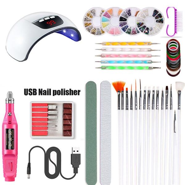 

nail set 45w gel nail lamp uv dryer nails polishing soak off manicure tools set electric file drill for nails tool