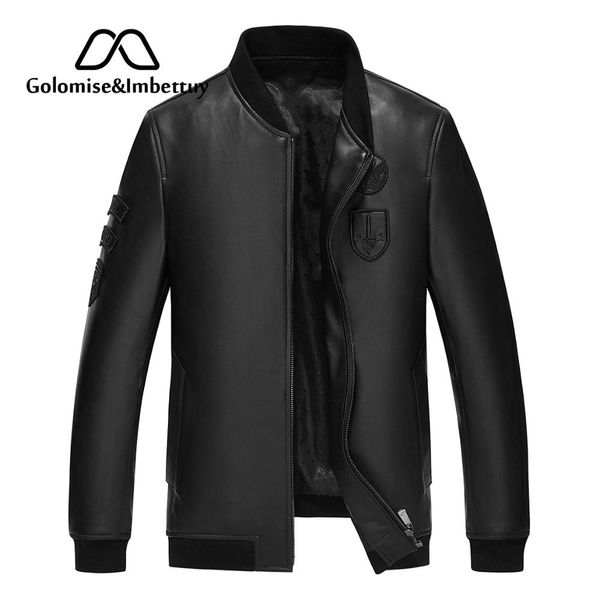 

golomise&imbettuy fashion men real/genuine sheepskin leather jacket/coat overcoat, Black