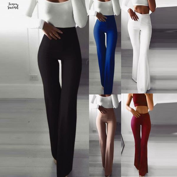 

pants elasticity women fashion trousers solid leggings bell bottoms pants high waisted cargo pants women pantalon femme 220, Black;white
