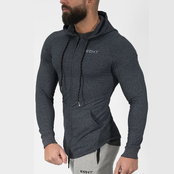 

men brand hoodies casual sweatshirt zipper jacket male skinny coat gyms fitness male joggers workout sportswear tracksuits, Black