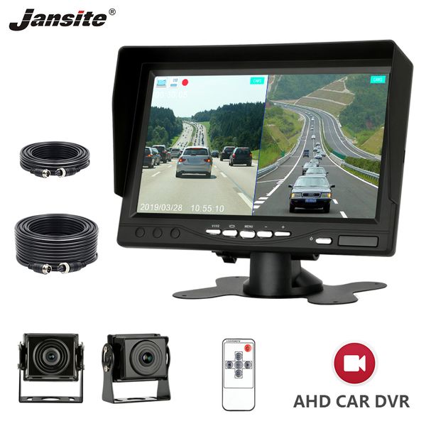 

jansite 7" ahd car dvr monitor two split screen loop recording reverse assistance camera paking system 18 ir lamp camera monitor