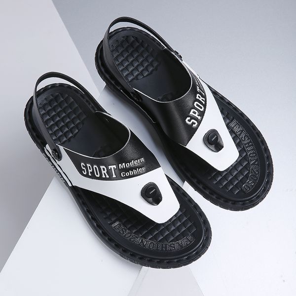 

tgobro summer trend versatile men's sandals leather soft bottom casual men's sandals recommended zandalias para hombre verano, Black