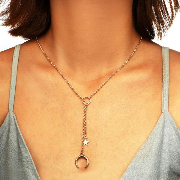 

богемия стиль star moon кисточка кулон ожерелье для женщин elegant gold chain геометрических ключиц ожерелья ювелирных изделия рождественско, Silver