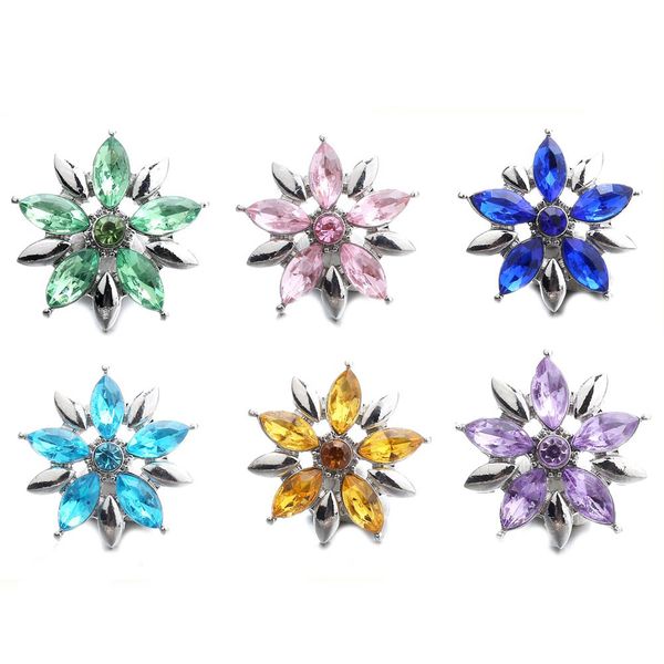

10pcs/lot snap button jewelry color rhinestone flower snap buttons fit 18mm bracelets bangles diy jewelry, Golden;silver