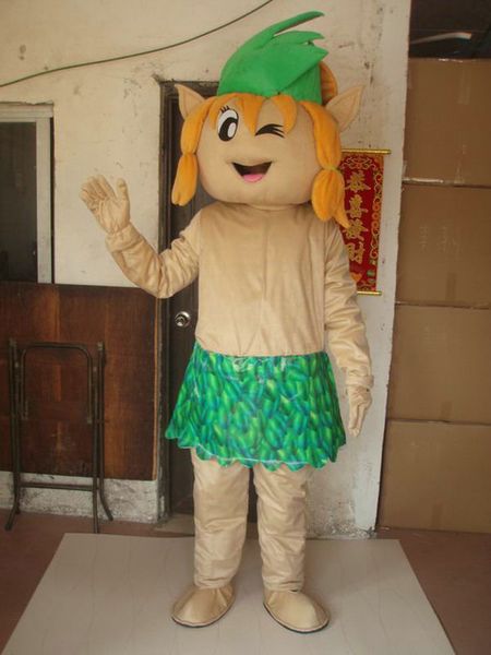 L'erba del carattere del costume della mascotte dell'elfo di Natale su ordinazione professionale veste la ragazza della mascotte dei vestiti del vestito operato dal partito di Halloween di Natale