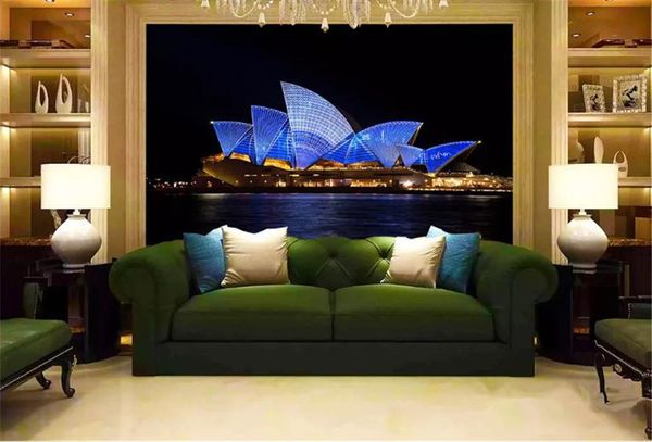 Carta da parati 3D personalizzata Bella vista notturna del Teatro dell'Opera di Sydney Soggiorno Camera da letto Sfondo Decorazione murale Carta da parati