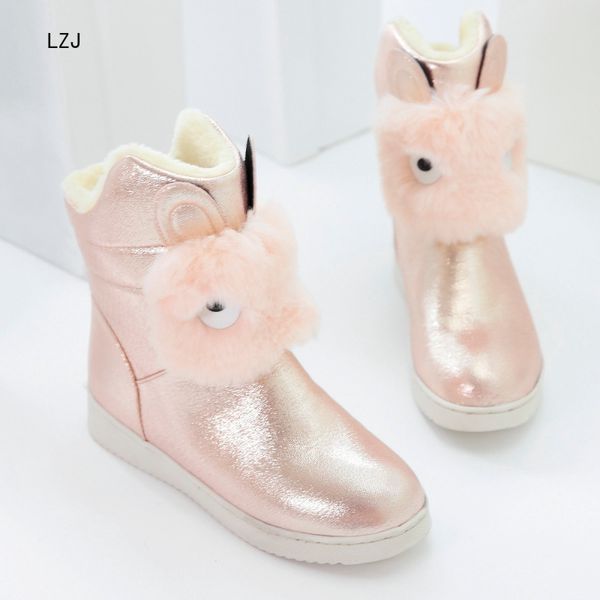 

lzj snow boot women winter flat long plush ladies shoes elegant woman black silver gold ankle boot botas mujer invierno