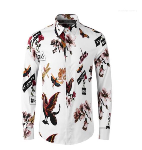 

clothing single breasted shirt t shirt mens floral print summer casual shirts lapel neck long sleeve fashion style mens, White;black
