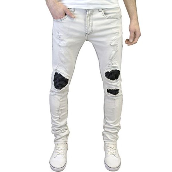 

men's jeans 526jeanswear mens designer super skinny biker ripped detailed, Blue