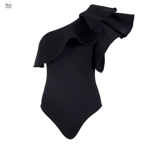

bodysuit 2019 ruffle new fashion woman clothes women one shoulder ruffled leotard romper mesh bodysuits drop shipping, Black;white