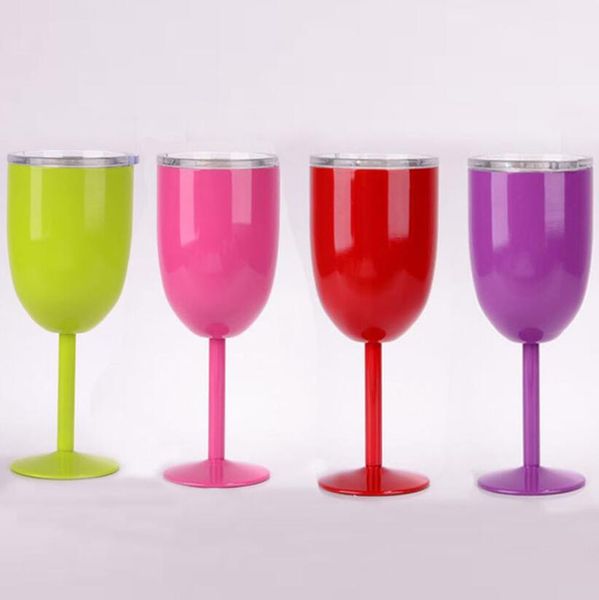 

10oz goblet colorful vacuum stainless steel cocktail glass wine creative winecup durable glass goblet with lid drinking ware glass with box