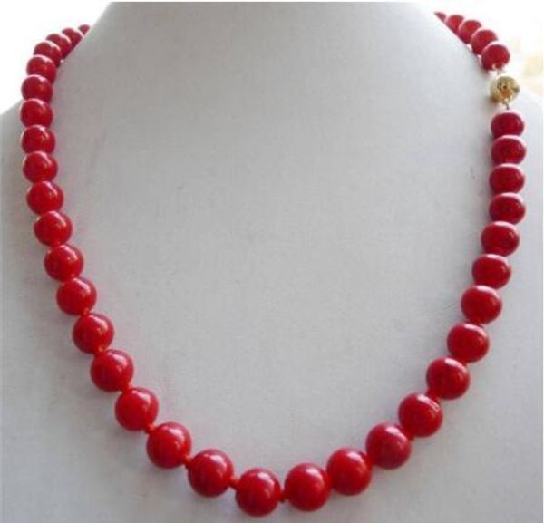

necklace ++% real 10mm red sea coral round bead necklace 18'', Silver