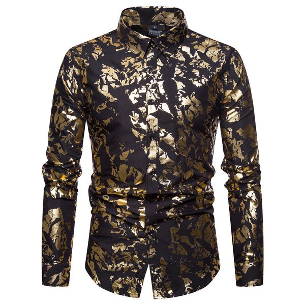 

european code 2019 season man gilding silver long sleeve lapel shirt, White;black