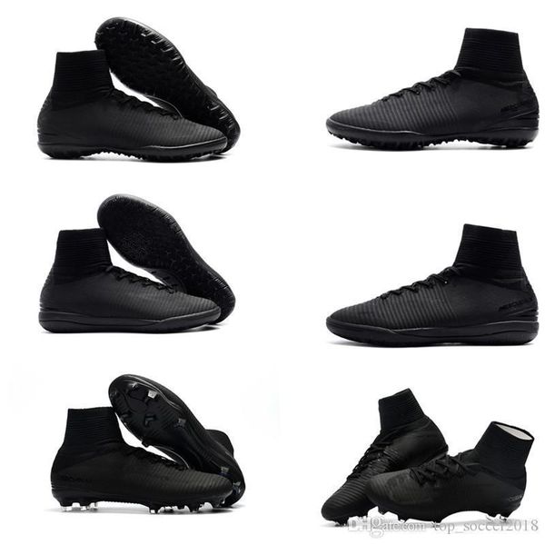 

full quality black mercurial superfly v cr7 ic/tf/fg soccer cleats 100% original mens football boots indoor soccer shoes