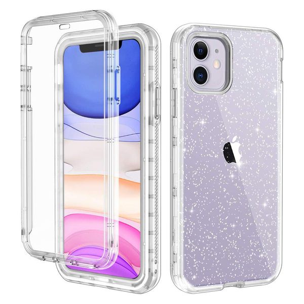 

For iphone 11 ca e with built in creen protector glitter hybrid oft tpu hard pc full body protection phone ca e for iphone 11 pro max