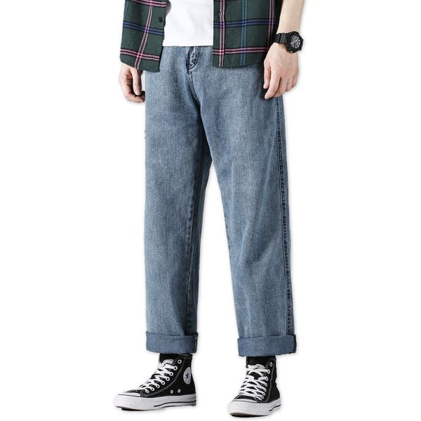 

мужские fashoins грузовые джинсы брюки 2020 vintage брюки прямые джинсы harajuku багги высокое качество denim male wide leg, Blue