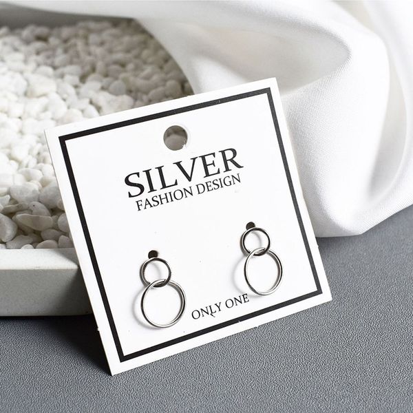 

fashion trendy pure 925 sterling silver round stud earrings for women girls statement korean vintage earing party gifts jewelry, Golden;silver