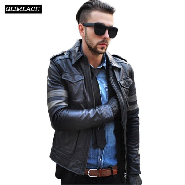 

new m65 cowskin genuine leather jackets men classic four pockets real leather motorcycle jacket slim lapel black aviation coats