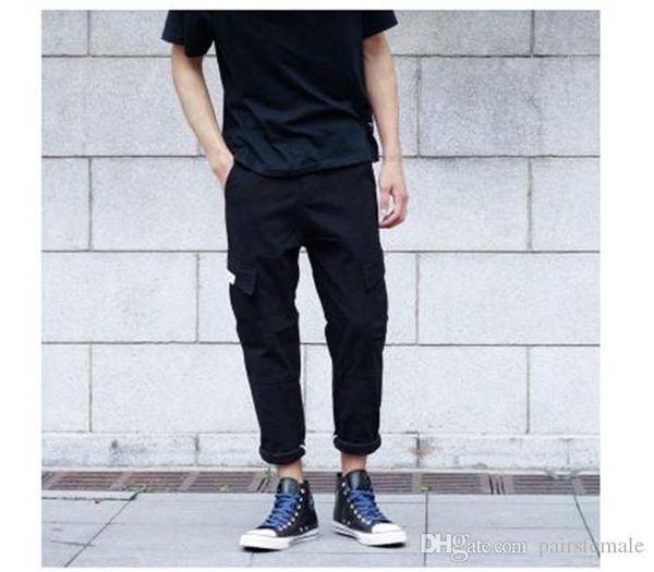 

мужские сплошной цвет случайные штаны весна покроя комбинезоны мода улица стиль дизайнера мужской брюки, Black