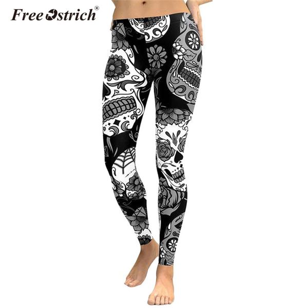

ostrich leggings women streetwear head skull floral print skinny fitness pants trousers women pantalon mujer dropshipping, Black
