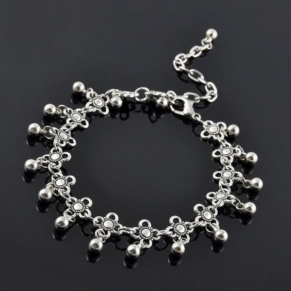 

simple retro women ankle bracelet hollow carved flower tassel drop pendant foot bracelet chain anklets jewelry gifts, Silver