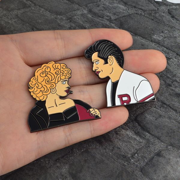 

sandy and danny lapel pins brooch colorful enamel people badge set punk movie grease ladies men and women jewelry lp239, Gray