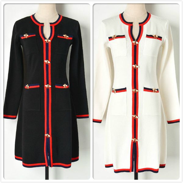 

wholesale winter knitted dress for women casual women's fall embroidery dress elegant office business lady slim fit sweater dresses, Black;gray