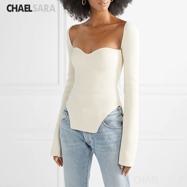 

women's off shoulder knitted sweater 2020 new lady summer long sleeve irregular women's high waist pullovers, White;black