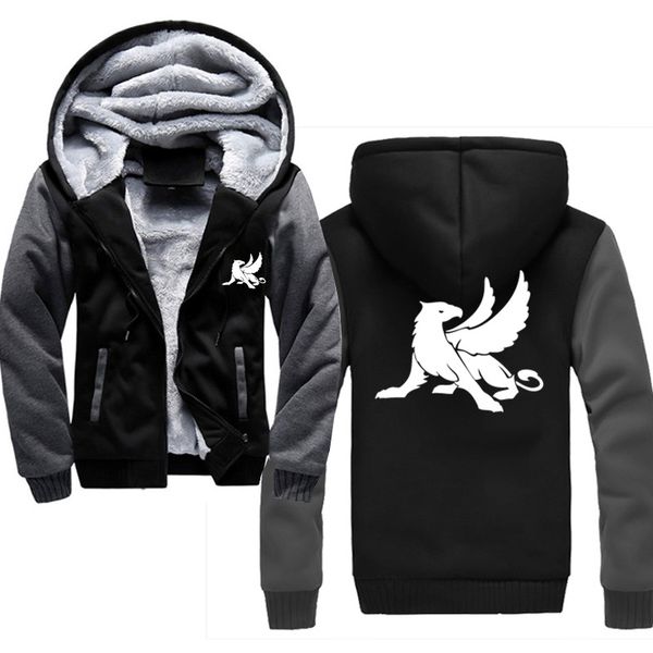 

mythical gryphon hoodies men sweatshirts hoodies with hat print fleece thickening autumn winter male warm coat clothing, Black