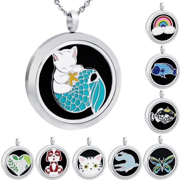 

enamel aromatherapy locket pendants essential oils stainless steel diffuser perfume locket necklace with pads drop shipping, Silver