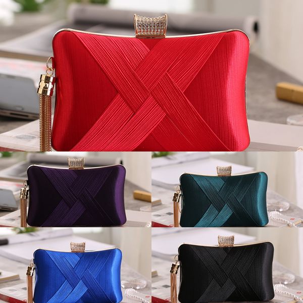 

metal tassel craft weaving women's fashion handhold craft party women's 6886 evening party bag fashion bag, White