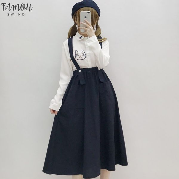 

japan preppy style women navy blue sundress suspenders pockets long sleeveless dress mori girl elegant school uniform cute dress, Black;gray