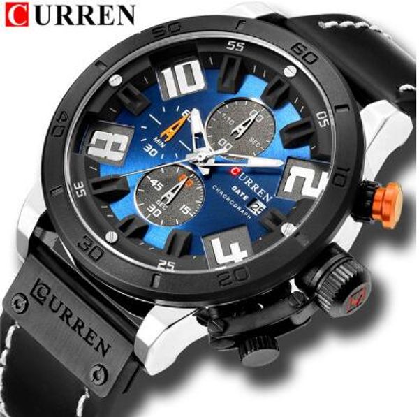 

curren chronograph men watches brand luxury fashion quartz wrist watch mens outdoor sports army clock relogio masculino, Slivery;brown