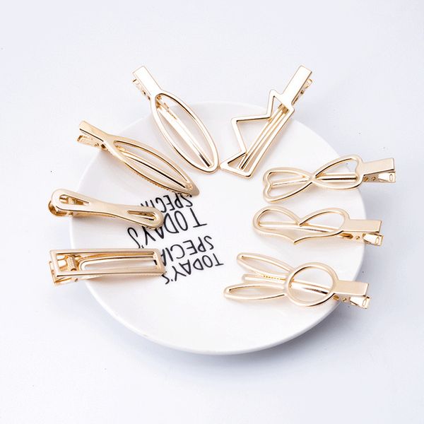

women gold geometric rabbit crown shape barrette metal hollow hairpins for sweet girls simple hairclip hair accessories, Silver