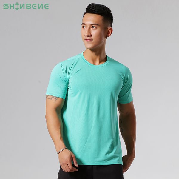 

shinbene neon breathable athletic training workout short-sleeve shirts men anti-sweat o-neck gym fitness t-shirt running tee, Black;blue