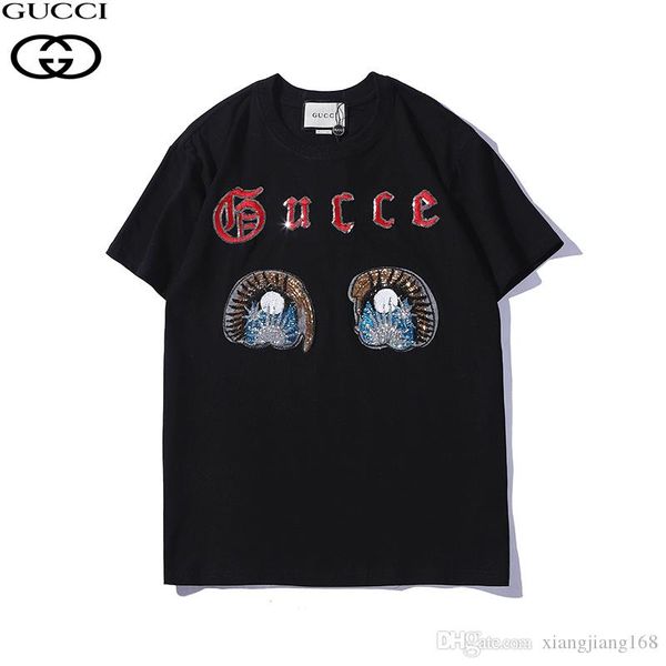 

selling 2019 brand new men's casual t-shirt medusa shirt solid color big eyes sequin embroidery sanskrit letter personality loose tee, White;black