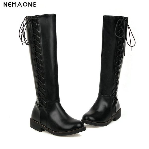 

nemaone new low heels platform knee high boots woman motorcycle shoes woman spring autumn women boots large size 34-43, Black