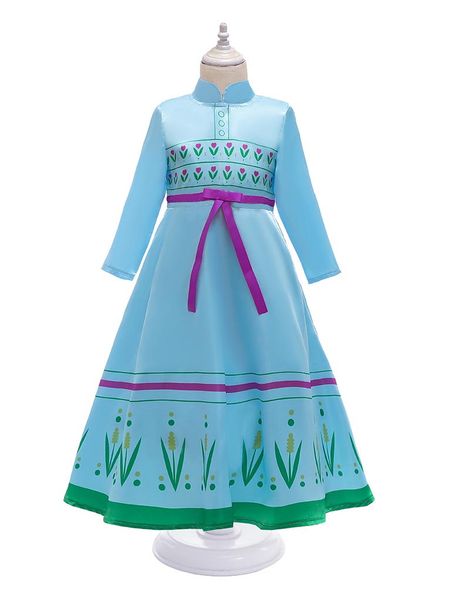 

girls designer dress with bow tie cosplay frozen anna princess costume long sleeves kids designer vestido cute party dress 110-160cm 3-12t, Red;yellow