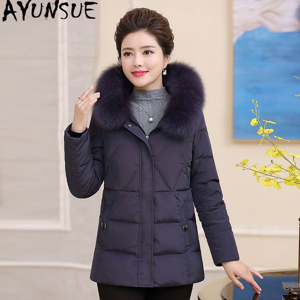

ayunsue 2019 down jacket woman hooded plus size winter coat women fur collar warm women's duck down jacket 18 813 kj2476, Black