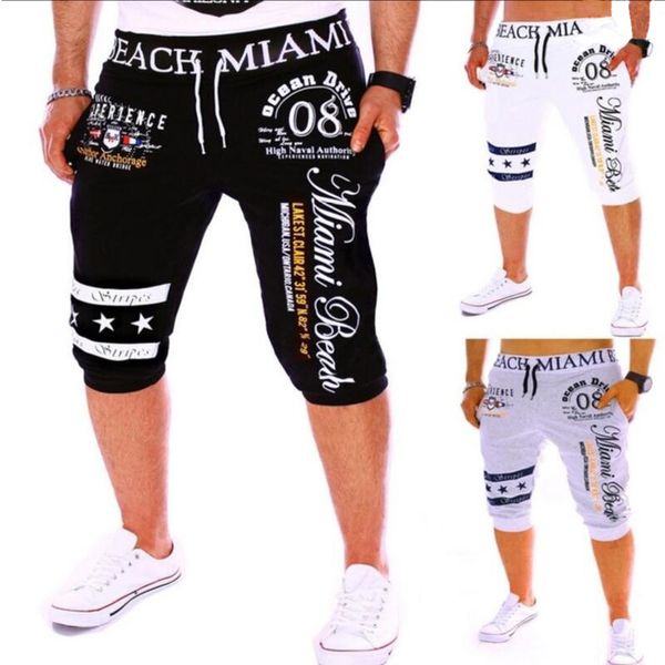 

zogga new casual men shorts men clothes 2018 streetwear short pants drawstring elastic high waist printing jeans shorts, Blue