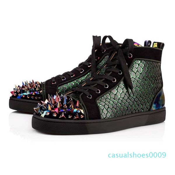 

2020 new mens red bottoms designer shoes spike suede leather men women flat fashion luxury casual party lovers sneakers 36-47 with box c09, Black