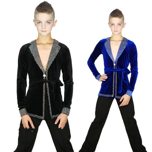 

латинские танцы top velvet нейлон с длинным рукавом rhinestone мальчиков латинские рубашки танцы сальса конкурс performance wear одежда, Black;red