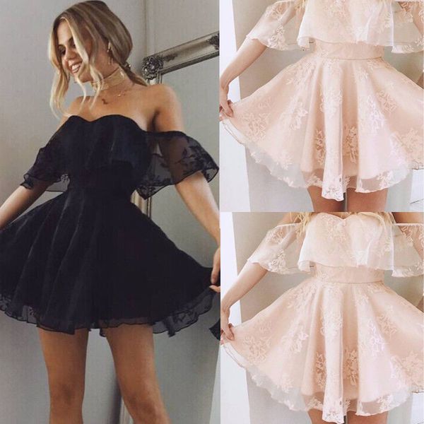 

woman clothing womens dress women formal lace dress summer prom off shoulder gown short sleeve short mini dresses black designer clothes, Black;gray