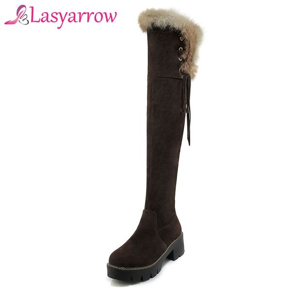 

lasyarrow thigh high snow boots winter warm plush inside over the knee boots women round toe platform thick bottom long, Black