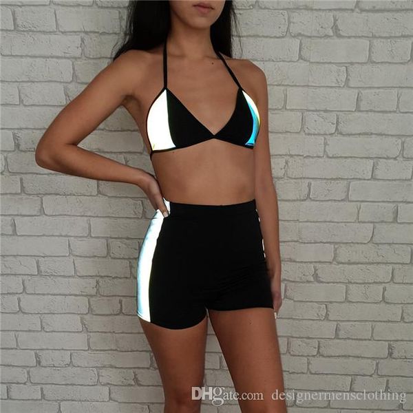 

women designer 2pcs swimsuit summer reflective bikinis lady bathing clothes women beach swimwear female fashion clothing, White;black