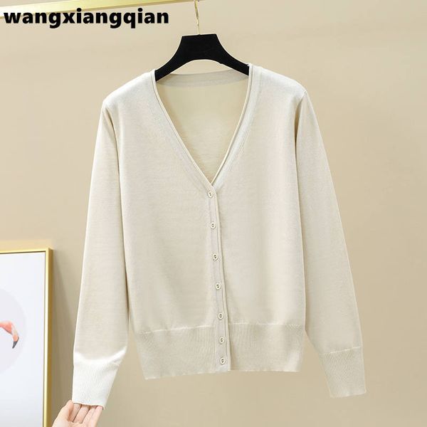 

women's thin sweater shirt spring summer v-neck large size knitted cardigan wild female straight knitting sweater 2020 z109, White