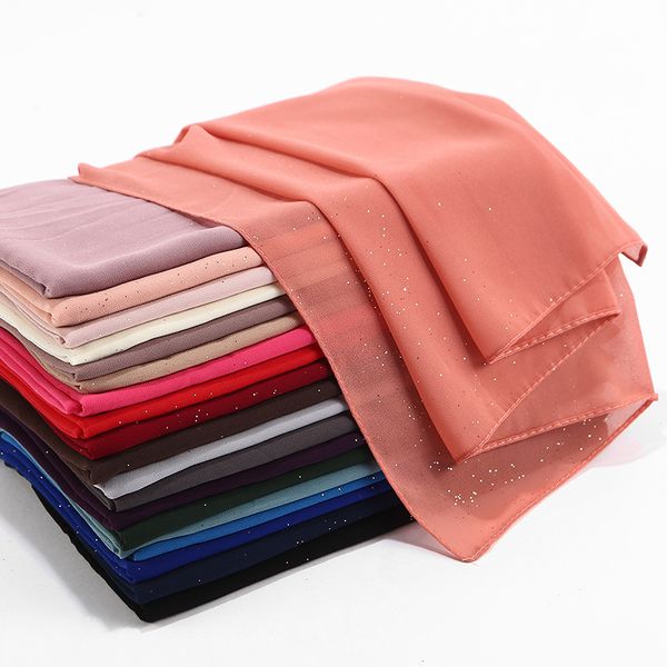 

wholesale 10pc glitter muslim hijabs scarf shimmer bubble chiffon shawl summer islamic women plain headscarf head cover wrap, Red